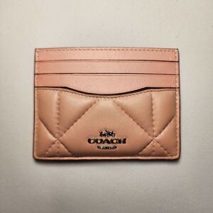 NWT Coach CJ525 Slim Id Card Case With Puffy Diamond Quilting Silver Light Pink